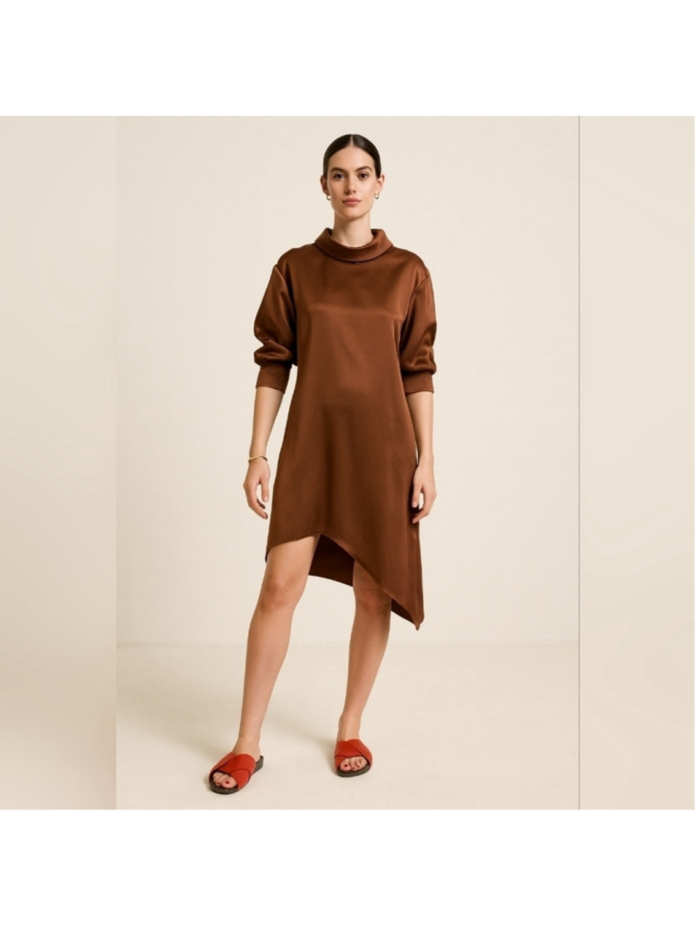Patrizia Segreti Milano Brown Asymmetric Viscose Dress – Size IT 44 (Fits M/L)